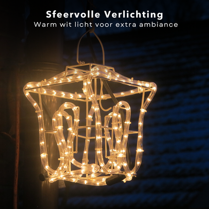 Cheqo® Kerstlantaarn - Metalen LED Lantaarn met Timer - Kerstdecoratie Tuin - Warm Wit Batterijverlichting