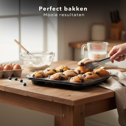 Cheqo® Muffinbakvorm 12 Vaks - Muffinvorm 12 Vaks - Cupcake Bakvorm 12 Vaks - Muffin Tray 12 - Cupcake Tray 12 - Bakblik Muffins 12 - Muffin Bakplaat - Cupcake Bakplaat - Muffinvorm - Muffinbakvorm
