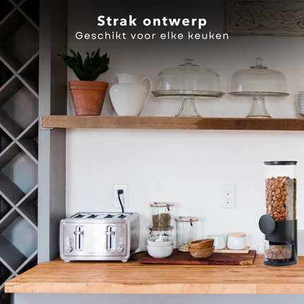 Cheqo® Cornflakes Dispenser - Rijst Dispenser - Food Dispenser - Droog Voedsel Opslag - Bewaardoos - Voorraaddoos - Kunststof - Zwart