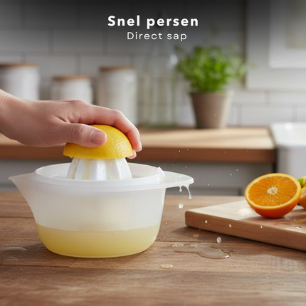 Cheqo® Citruspers - Sinaasappelpers - Citroenpers - Handmatige Citruspers - Citruspers Wit - Citruspers met Opvangbakje - Citruspers met Schenktuit - Citruspers met Zeef - Citruspers met Pittenzeef
