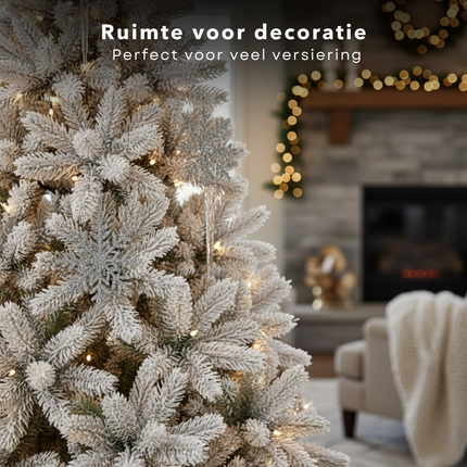 Cheqo® Kunstkerstboom met Sneeuw - Luxe Afwerking - Realistische Look - Natuurgetrouwe Naaldvorm - Scharnierconstructie - Volle Kerstboom - Weelderige Boom - Kerstboom 180 CM - Groene Kerstboom - Gemakkelijk Op Te Zetten