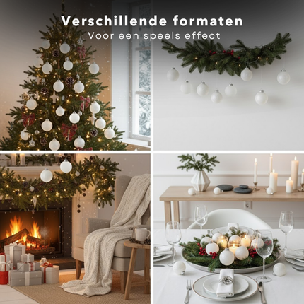 Cheqo® Kerstballen Set - Glazen Kerstballen - Witte Kerstballen - Kerstboom Decoratie - Glimmende Kerstballen - Glitter Kerstballen - Moderne Kerstdecoratie - Witte Kerstbal Set - Witte Ballen Kerst