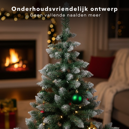 Cheqo® Kunstkerstboom 150 cm - 350 Takken - Sneeuw Kerstboom - Eenvoudige Montage - Herbruikbare Kerstboom - Duurzame Materialen - Flexibele Takken - Compacte Kerstboom - Milieuvriendelijke Kerstboom - Kunstboom Voor Kerst - Snel Opzetten