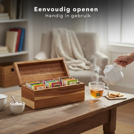 Cheqo® Theedoos - Thee Opbergdoos - Thee Bewaardoos - Theekist - Theekistje - Theezakjes Doos - Theezakjes Opbergdoos - Theezakjes Houder - Theebox - Tea Box - Theedoos 6 Vakken - Houten Theedoos