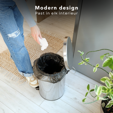 Cheqo® RVS Prullenbak - Pedaalemmer - Afvalbak - Compact voor Badkamer & Toilet - Roestvrij Staal