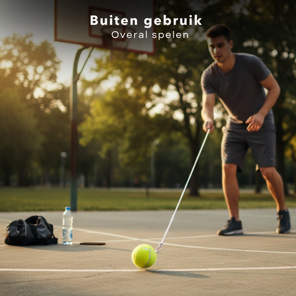 Cheqo® Tennisbal Met Touw - Tennisbal Aan Touw - Tennisbal Met Koord - Tennisbal Met Lijn - Tennisbal Met Clip - Tennis Trainer Bal - Tennis Trainingsbal - Tennis Oefenbal - Tennisbal Trainer - Tennisbal Terugslag