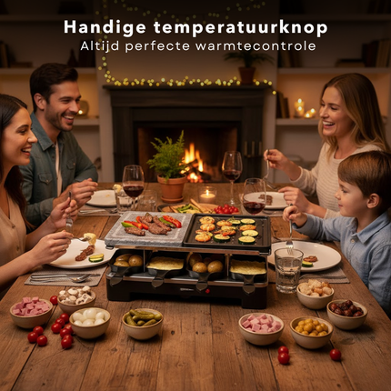 Cheqo® Gourmetstel Voor 8 Personen - Steengrill En Gewone Grill - Gourmetten Met Vrienden - Kerst Gourmetset - 8 Mini-Pannetjes - 9 Spatels Inbegrepen - Gourmetten - Grillplaat - Gourmet Stel - Tafelgrill