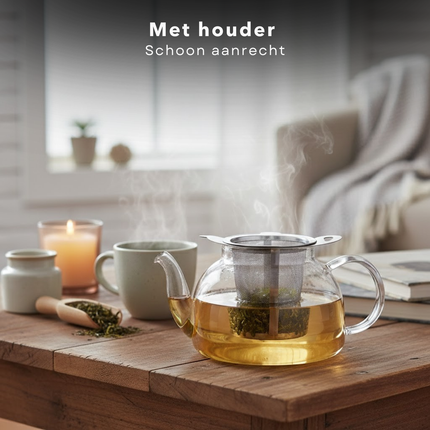 Cheqo® Theezeef - Theezeef met Houder - Theezeef met Opvangbakje - Theezeef met Lekbakje - Theezeef met Standaard - Theezeef voor Losse Thee - Thee Filter - Theezeef voor Theepot