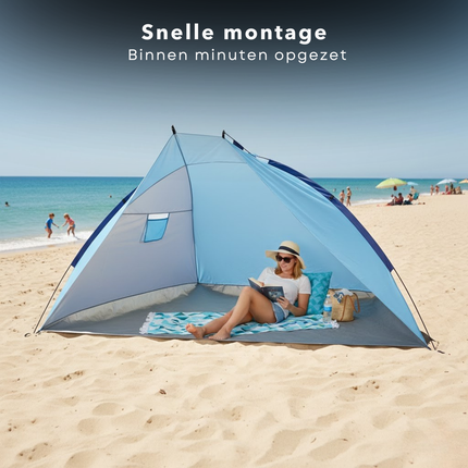 Cheqo® Strandtent - Beach Shelter - Beach Tent - Strand Shelter - Strandtenten - Pop Up Strandtent - Pop Up Beach Tent - Strandtent Pop Up - Strandtent 2 Persoons - Strandtent voor 2 Personen - Blauwe Strandtent