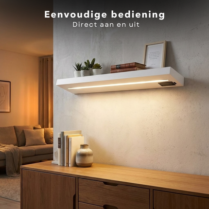 Cheqo® Wandplank met LED Verlichting - Wandplank met Verlichting - Wandplank LED - Wandplank Wit met LED - Witte Wandplank - Wandplank Wit - Wandrek met LED Verlichting - Wandrek met Verlichting - Wandrek Wit