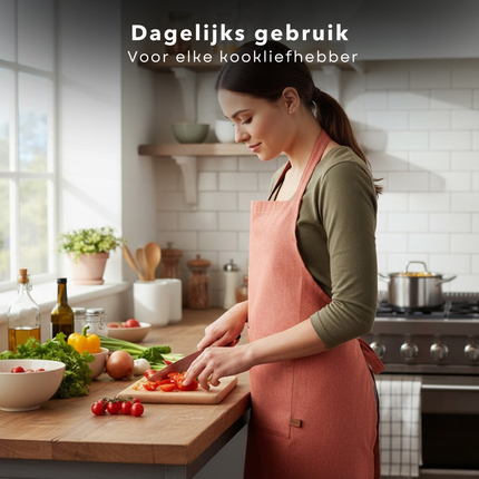 Cheqo® Keukenschort Koraal - Kookschort Koraal - Schort Koraal - Keukenschort Verstelbaar - Kookschort Verstelbaar - Schort Koken - Schort Keuken - Kookschort Keuken