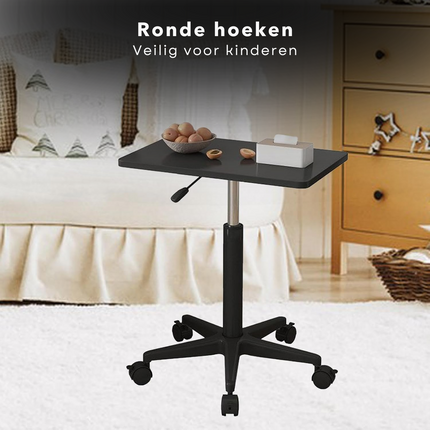 Cheqo® Verstelbare Bijzettafel op Wieltjes - Nachtkastje - Bedtafel - Tafelt - Banktafel - Laptoptafel - Bijzet Tafel Wielen - MDF Zwart