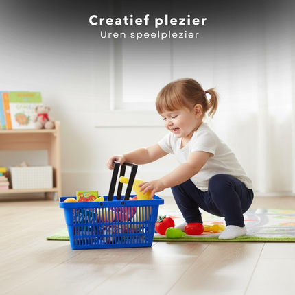 Cheqo® Speelgoed Winkelmandje - Winkelmandje Speelgoed - Boodschappenmandje Speelgoed - Winkelmandje Met Boodschappen - Winkelmandje Met Speelvoedsel - Speelgoed Winkelmand Met Boodschappen - Boodschappen Set Speelgoed - Rollenspel Boodschappen