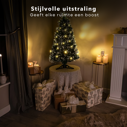 Cheqo® Kunstkerstboom 90 cm - Kerstboom met Kerstlampjes - Fiber Optic Verlichting - Warm Wit LED - Binnengebruik