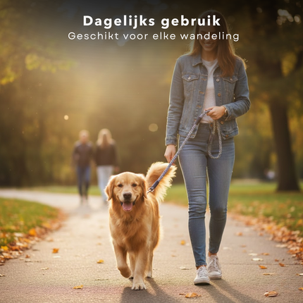 Cheqo® Hondenriem - Hondenlijn - Looplijn Hond - Honden Riem - Zwarte Hondenriem - Zwart Wit Hondenlijn - Zwart Witte Hondenriem - Gestreepte Hondenriem