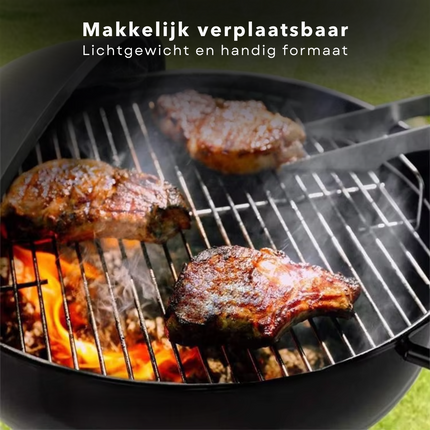 Cheqo® Bolvormige Barbecue - Tafel BBQ - Barbecue Tafelmodel - Zwart Metaal - Met Deksel en As Schaal