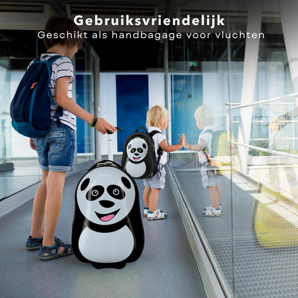 Cheqo® Kindertrolley en Rugzak Set - Kinder Koffer - Handbagage voor Kinderen - Panda - Handbagage Koffer ABS