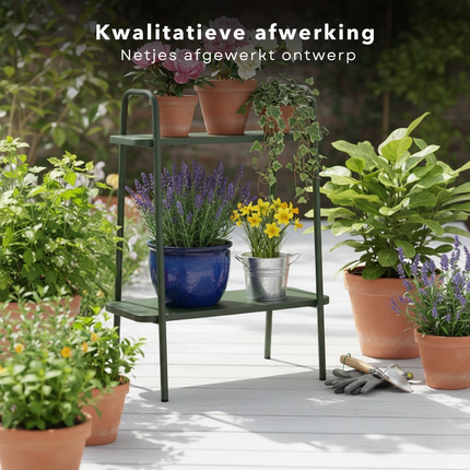 Cheqo® Bloemenrek - Plantenrek - Plantenstandaard - Plantenrek Binnen - Plantenrek Buiten - Bloemenrek Binnen - Bloemenrek Buiten - Groen Bloemenrek - Groen Plantenrek - Plantenrek met Niveaus - Plantenstandaard met Verdiepingen