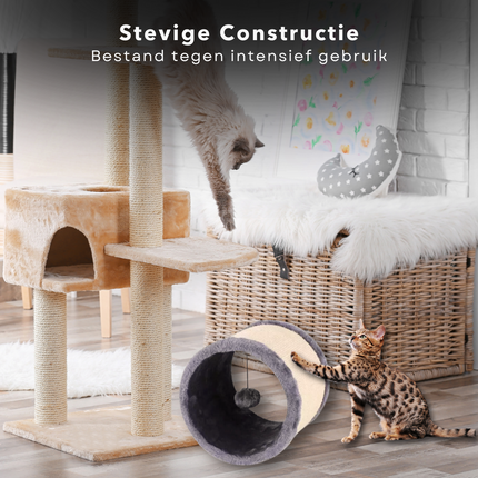 Cheqo® Kattentunnel met Krabfunctie - Krabpaal - Kattenspeelgoed - Interactief Speelgoed met Bal - Sisal Krabton - Duurzaam en Leuk