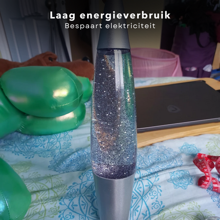 Cheqo® LED Glitterlamp - Glitter Lamp - Multicolor - Nachtlamp Kind - Sfeerverlichting 35 cm - Zilver