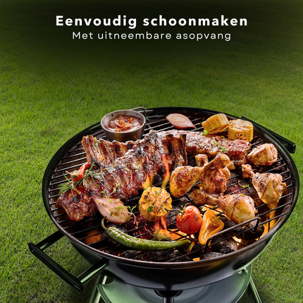 Cheqo® Houtskool Barbecue - Kogelgrill Houtskoolbarbecue - BBQ - Barbecue met Wielen - Zwart Metaal - Op Wielen