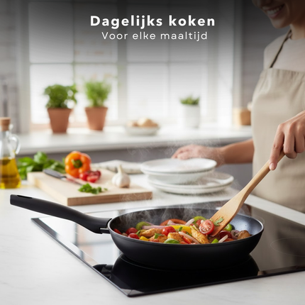 Cheqo® Koekenpan - Koekenpan Inductie - Inductie Koekenpan - Bakpan - Bakpan Inductie - Koekenpan Antiaanbak - Pfas Vrije Koekenpan - Zwarte Koekenpan - Koekenpan Zonder Pfas - Koekenpan Zonder Ptfe