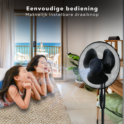 Cheqo® Ventilator - Statief Ventilator - Airco Alternatief - Fan - Statiefventilator 40cm - Zwart 45W - Verstelbaar voor Koelcomfort - 230V