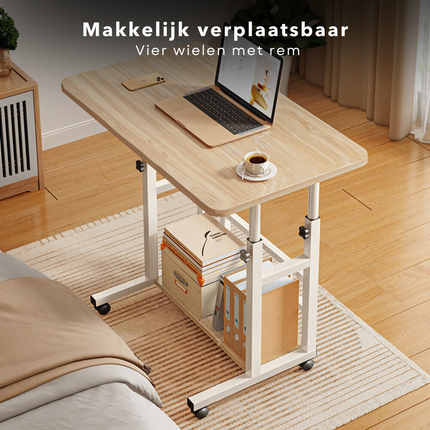 Cheqo® Verrijdbare Laptoptafel - Verrijdbaar Bureau - Computertafel - Laptop Standaard - Verstelbare Bedtafel - Banktafel - Bijzettafel - Laptop Tafel