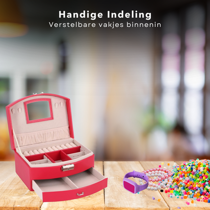 Cheqo® Roze Juwelendoos - Sieradendoos - Sieradenbox voor Kinderen - Sieradenhouder - Sieraden Organizer - Met Spiegel en Lade