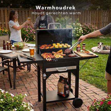 Cheqo® Houtskool Bbq - Barbecue Op Wielen - Houtskool Bbq Met Deksel - Bbq Trolley - Zwarte Houtskool Bbq - Houtskool Grill - Buiten Barbecue