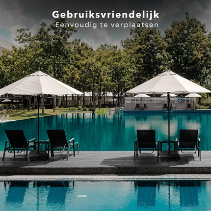 Cheqo® Verrijdbare Kunststof Parasolvoet - Parasolstandaard - Parasol Houder - Parasol Standaard - Vulbaar 40 kg - Met Wielen en Handgreep