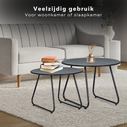 Cheqo® Moderne Bijzettafels - Bijzettafel Set van 2 - Bedtafeltje - Nachtkastje - Bijzettafel Bank - Zwart Metaal - Voor Woonkamer - Gepoedercoat