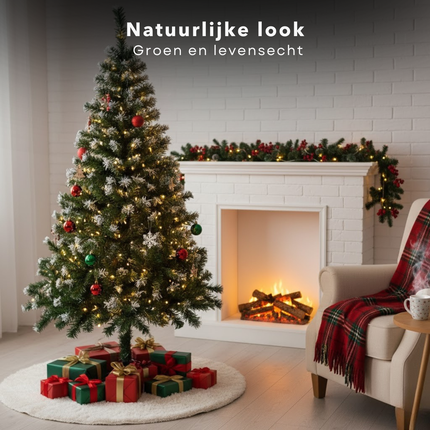 Cheqo® Kunstkerstboom 120 cm - Compacte Kunstkerstboom - Kerstboom Met Standaard - Groene Kunstkerstboom - Herbruikbare Kunstboom - Kerstdecoratie Voor Binnen - Volle Uitstraling - Eenvoudig Te Monteren - Stabiele Opstelling