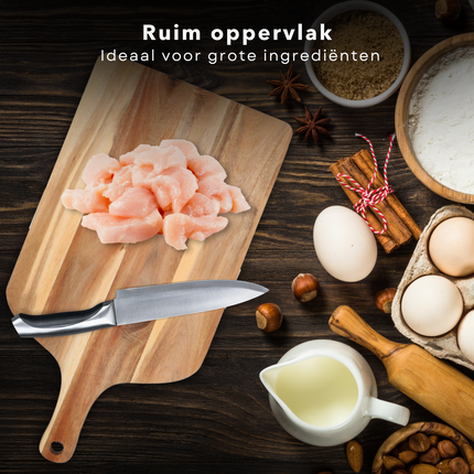 Cheqo® Houten Snijplank Groot - Serveerplank Keuken - Borrelplank - Tapasplank - Serveerschaal - Met Handvat - Duurzaam Hout