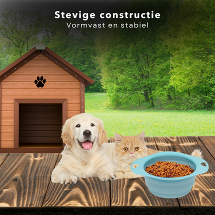Cheqo® Opvouwbare Voerbak - Voerbak Onderweg - Drinkbak Opvouwbaar - Draagbare Voerbak - Siliconen Hondenvoerbak - Compact en Draagbaar - Ideaal voor Reizen
