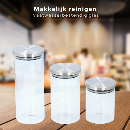 Cheqo® Glazen Voorraadpotten - Glazen Potjes Met Deksel - Opbergpotten Set - Luchtdichte Bewaardozen - Keuken Voorraadpotten