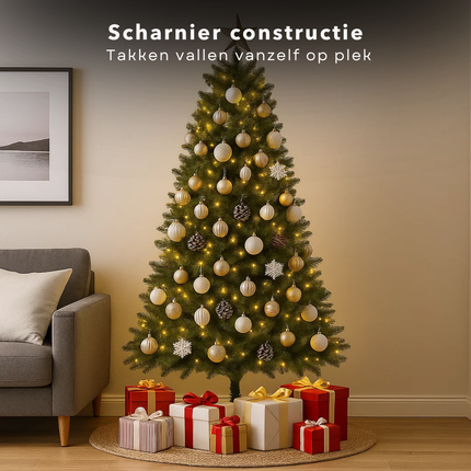 Cheqo® Kunstkerstboom 240 CM - Realistische Naalden - Scharnierconstructie - Snel Op Te Zetten - Groen - Zonder Verlichting - Voorgevormde Takken - Natuurgetrouwe Uitstraling - Kerstboom Decoreren - Kunstboom