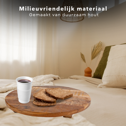 Cheqo® Houten Dienblad - Kaasplank - Tapasplank - Borrelplank - Serveerplateau - Rond - Naturel Hout - Perfect voor Keuken en Serveerdoeleinden