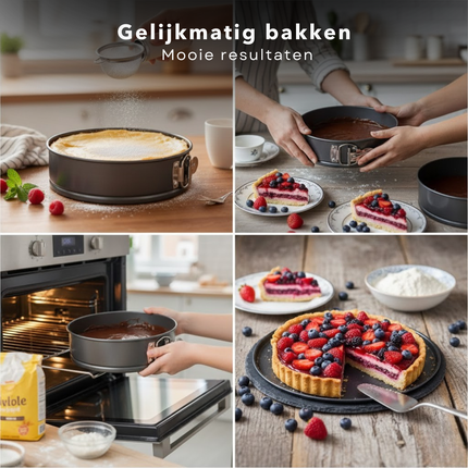 Cheqo® Springvorm - Springvorm Bakvorm - Springvorm Taartvorm - Ronde Springvorm - Ronde Taartvorm - Taartvorm - Bakvorm Rond - Bakblik Rond - Cakevorm - Quichevorm - Springvorm Anti Aanbak - Zwarte Springvorm