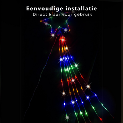 Cheqo® Verlichte Kerstster - Kerst Ster - Lichtgevende Ster - Kerstverlichting - Kerstboomverlichting - Lichtsnoer - Kerstlampjes - Kerstlichtjes - 165 cm RGB LED - Voor Binnen en Buiten - Met Afstandsbediening