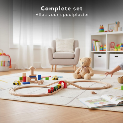 Cheqo® Houten Treinbaan - Houten Treinset - Treinbaan - Treinset - Houten Treinbaan Set - Treinbaan met Trein - Treinbaan met Accessoires - Treinset 20 Delig - Treinbaan Vanaf 18 Maanden