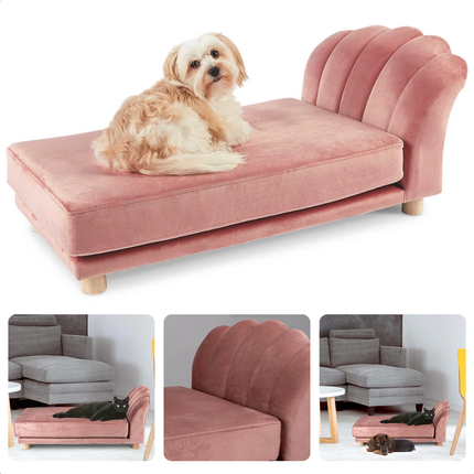 Cheqo® Fluwelen Hondenbank - Dierensofa - Hondenmand - Dierenmand - Huisdierenmand - Luxe Verhoogd Bed - Bank Voor Kleine Honden en Katten - Roze