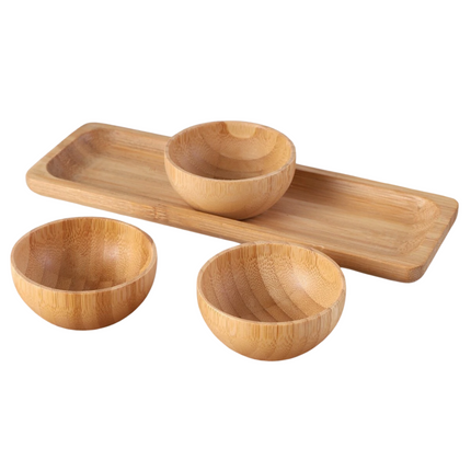 Cheqo® Bamboe Tapas Set - Serveerplank 21x7 cm - Inclusief 3 Schalen - Duurzaam Bamboe