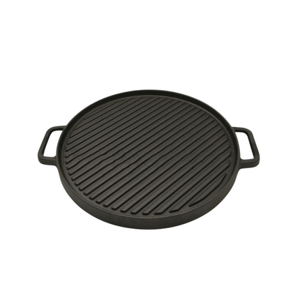 Cheqo® Barbecue Plancha Pan - BBQ Grillplaat - Grillpan - Gietijzer - ø30cm x h2cm - 2 Handvaten - 3,2kg - Ideaal voor BBQ
