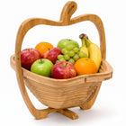 Cheqo® Fruitmand Opvouwbaar - Fruitschaal Bamboe - Onderzetter in Appelvorm - Broodmand en Groentemand - Inklapbaar Houten Design - Pannenonderzetter - Keuken Decoratie - Fruitkom voor Eettafel - Serveerschaal voor Fruit en Groente - Hero Studio