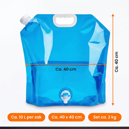 Cheqo® Waterzak Set van 4 - Opvouwbare Jerrycan met Tapkraan - Watertank - Watercontainer - Waterreservoir - Wateropslag - Waterkan met Kraantje - Drinkwater voor Camping - Kamperen - Noodvoorraad - Outdoor - voor Festival - Specs