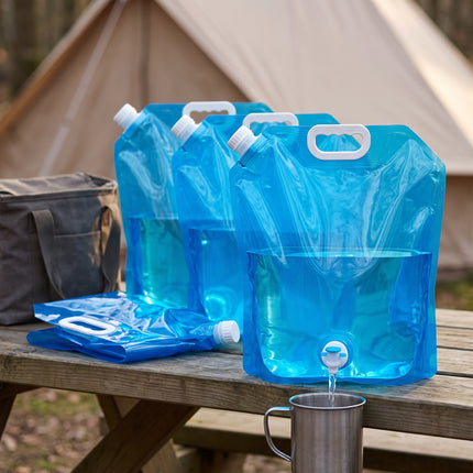 Cheqo® Waterzak Set van 4 - Opvouwbare Jerrycan met Tapkraan - Watertank - Watercontainer - Waterreservoir - Wateropslag - Waterkan met Kraantje - Drinkwater voor Camping - Kamperen - Noodvoorraad - Outdoor - voor Festival - Hero Lifestyle