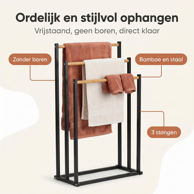 Cheqo® Handdoekrek Bamboe en Metaal - Benefit Map