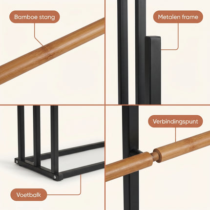 Cheqo® Handdoekrek Bamboe en Metaal - Detail Split