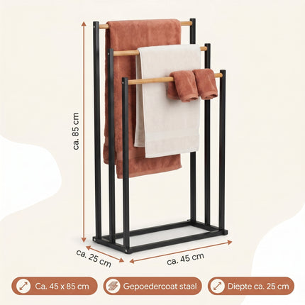 Cheqo® Handdoekrek Bamboe en Metaal - Specs